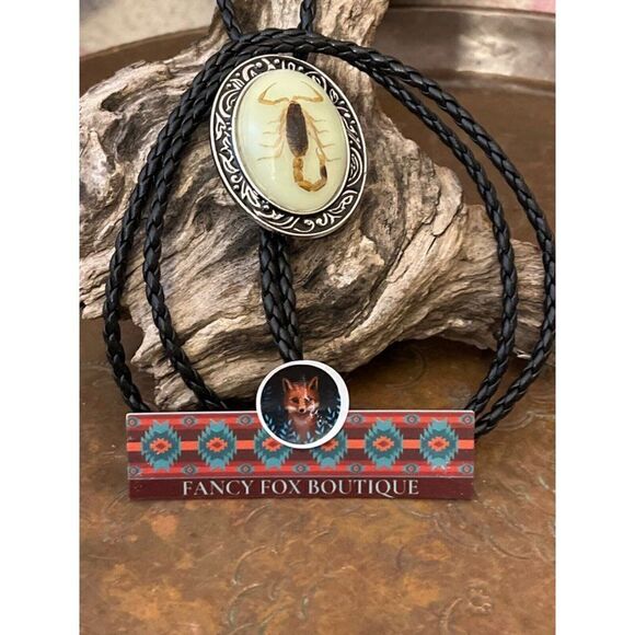 SCORPION BIRTHDAY DAD Silver Lariat Bolo Tie Western GLOW IN DARK LEATHER FATHER - Picture 14 of 14